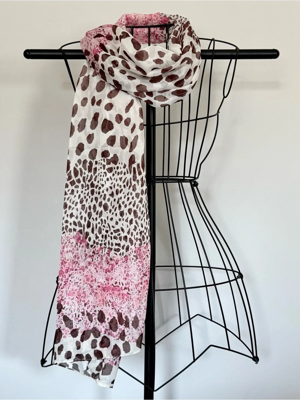 New Pink & Brown Leopard Animal Print Lightweight Fashion Scarf - 58” x 19”
